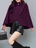 RomildiSolid Collared Cape Tops, Casual Asymmetrical Outerwear, Women's Clothing