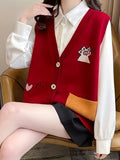 Romildi Cartoon Pattern Button Front Sweater Veat, Elegant Sleeveless Vest, Women's Clothing