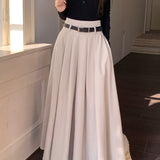 Romildi Maxi Length Belt Skirt, Elegant Solid Color A-line Skirt, Women's Clothing