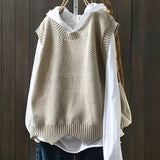 Romildi Solid Crew Neck Knitted Vest, Casual Sleeveless Loose Sweater, Women's Clothing