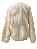 Romildi Solid Open Front Knit Cardigan, Casual Long Sleeve Loose Slouchy Sweater, Women's Clothing