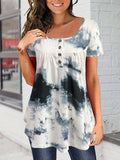 Romildi Tie Dye Button Front T-Shirt, Casual Short Sleeve T-Shirt For Spring & Summer, Women's Clothing