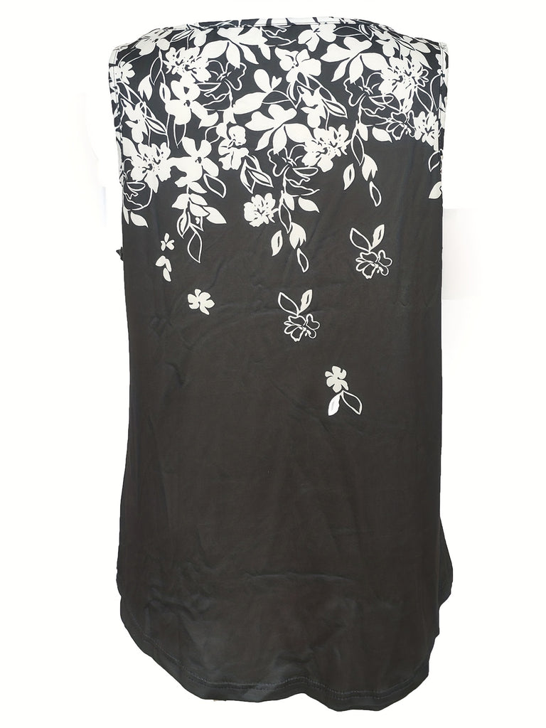 Romildi Floral Print V Neck Tank Top, Casual Sleeveless Tank Top For Summer, Women's Clothing