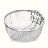 1pc Deep Fryer Basket - Multifunctional Kitchen Cookware for Frying, Serving, and Food Presentation - Round Wire Mesh, Detachable Handle, Easy Cleaning, and Space-Saving Design