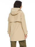 Romildi Drawstring Hooded Coat, Casual Solid Button Front Long Sleeve Outerwear, Women's Clothing