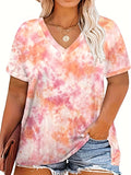 Romildi Women's Plus Size Tie Dye V-Neck T-Shirt - Comfortable and Stylish Short Sleeve Top