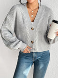 Romildi Solid Button Down Cable Knit Cardigan, Casual Long Sleeve Drop Shoulder Sweater, Women's Clothing