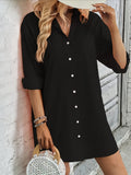 Romildi Button Front Shirt Dress, Casual Solid Long Sleeve Dress, Women's Clothing
