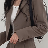 Romildi Solid Button Front Crop Blazer, Elegant Lapel Long Sleeve Blazer For Office & Work, Women's Clothing