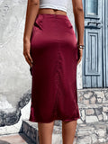 Romildi Solid High Waist Skirt, Elegant Draped Ruched Skirt, Women's Clothing