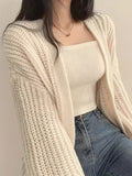 Romildi Solid Open Front Knit Cardigan, Casual Long Sleeve Loose Slouchy Sweater, Women's Clothing