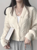 Romildi Button Front Twist Knitted Cardigan Sweater, Casual V-neck Sweater For Fall & Winter, Women's Clothing