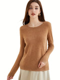 romildi  100% Cashmere Sweater, Casual Long Sleeve Crew Neck Sweater, Women's Clothing