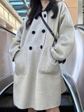 Romildi Double Breasted Dual Pockets Coat, Long Sleeve Lapel Coat For Fall & Winter, Women's Clothing