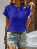Romildi Romildi Solid Lettuce Trim T-shirt, Casual Crew Neck Short Sleeve Summer T-shirt, Women's Clothing