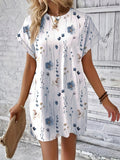 Romildi Floral Print Mini Dress, Casual Crew Neck Short Sleeve Dress, Women's Clothing