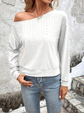 Romildi Solid Eyelet Cold Shoulder T-Shirt, Casual Long Sleeve Top For Spring & Fall, Women's Clothing