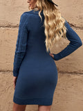 Romildi Solid Cable Knit Sweater Dress, Elegant V Neck Long Sleeve Mini Dress, Women's Clothing