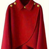 RomildiSolid Collared Cape Tops, Casual Asymmetrical Outerwear, Women's Clothing