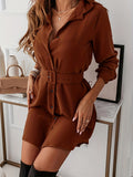 Romildi Button Shirt Dress With Belt, Elegant Long Sleeve Dress For Spring & Fall, Women's Clothing
