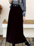 Romildi Solid High Waist Slim Skirt, Casual Split Back A Line Maxi Skirt, Women's Clothing