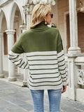 Romildi Striped Turtle Neck Pullover Sweater, Casual Long Sleeve Sweater, Women's Clothing