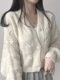 Romildi Button Front Twist Knitted Cardigan Sweater, Casual V-neck Sweater For Fall & Winter, Women's Clothing