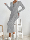 Romildi Half Zip Ribbed Dress, Casual Solid Long Sleeve Every Day Dress, Women's Clothing