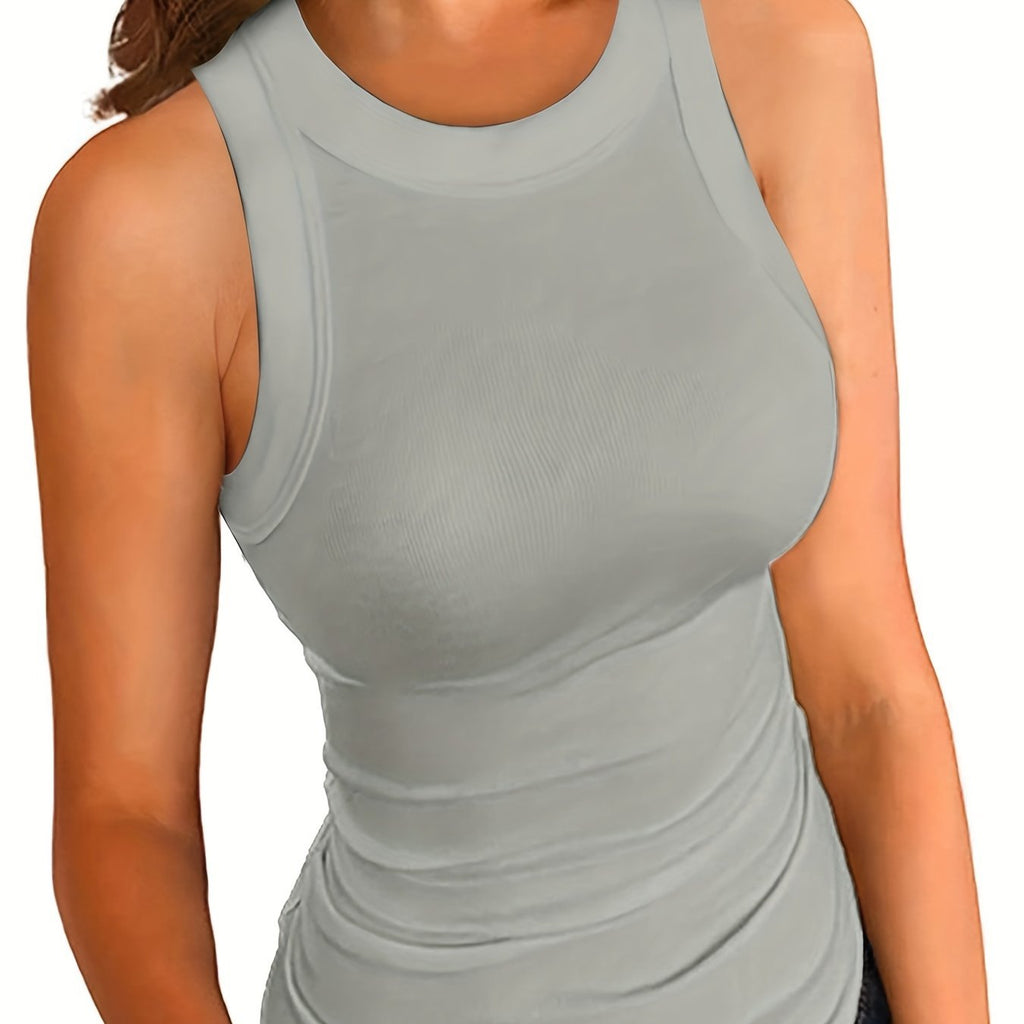 Romildi Ribbed Tank Top, Sleeveless Summer Casual Top, Women's Clothing