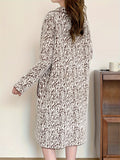 Romildi Allover Print Mid Length Coat, Elegant Button Front Long Sleeve Outerwear, Women's Clothing