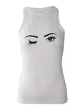 Romildi Romildi Women's Tank Top Eye Print Lashes Graphic O Neck Tunic Cami Top