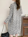 Romildi Allover Print Mid Length Coat, Elegant Button Front Long Sleeve Outerwear, Women's Clothing