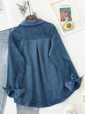 Romildi Solid Patched Pocket Simple Shirt, Vintage Button Front Shirt For Spring & Fall, Women's Clothing