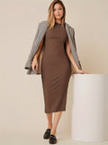 Romildi Bodycon Short Sleeve Dress, Casual Solid Color Crew Neck Dress For Spring & Summer, Women's Clothing