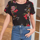 Romildi Retro Floral Print T-Shirt, Short Sleeve Crew Neck Casual Top For Spring & Summer, Women's Clothing