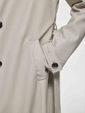 Romildi Solid Faux Leather Double Lapel Long Sleeve Trench Coat, Fashion Fall Winter Overcoat, Women's Clothing