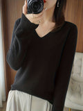 Romildi Long Sleeve Knitted Top, V Neck Elegant Casual Top, Women's Clothing