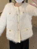 Romildi Faux Fur Button Front Coat, Chic Thermal Long Sleeve Coat For Fall & Winter, Women's Clothing