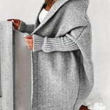 Romildi Oversized Hooded Knitted Cardigan, Long Sleeve Casual Sweater For Winter & Fall, Women's Clothing