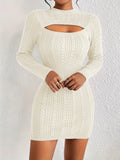 Romildi Cut Out Cable Knit Sweater Dress, Sexy Long Sleeve Bodycon Dress, Women's Clothing