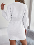 Romildi Cable Knit Sweater Dress, Casual V Neck Long Sleeve Dress, Women's Clothing