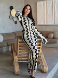 Romildi Striped Bodycon Sweater Flare Long Sleeve Dress, Cut Out Long Sleeve Casual Dress, Women's Clothing