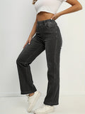 romildi  Elastic Waist Stretchy Straight Jeans, Loose Fit Slant Pockets Washed Denim Pants, Women's Denim Jeans & Clothing