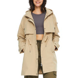 Romildi Drawstring Hooded Coat, Casual Solid Button Front Long Sleeve Outerwear, Women's Clothing