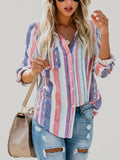 Romildi Casual Striped Shirt, Button Up Top For Spring & Fall, Women's Clothing