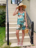 Romildi Boho Floral Print Spaghetti Jumpsuit, Vacation Sleeveless Short Length Jumpsuit, Women's Clothing