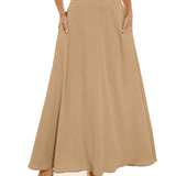 romildi  Pleated Long Skirt, Loose Casual Skirt For Spring & Summer, Women's Clothing