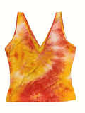 Romildi Tie Dye Plunging Neck Tank Top, Casual Sleeveless Tank Top For Summer, Women's Clothing