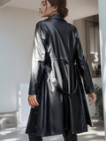 RomildiPU Leather Lapel Coat, Casual Long Sleeve Versatile Outerwear, Women's Clothing