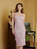 Sequined Split Cami Dress, Elegant Sleeveless Bodycon Dress For Banquet & Party, Women's Clothing